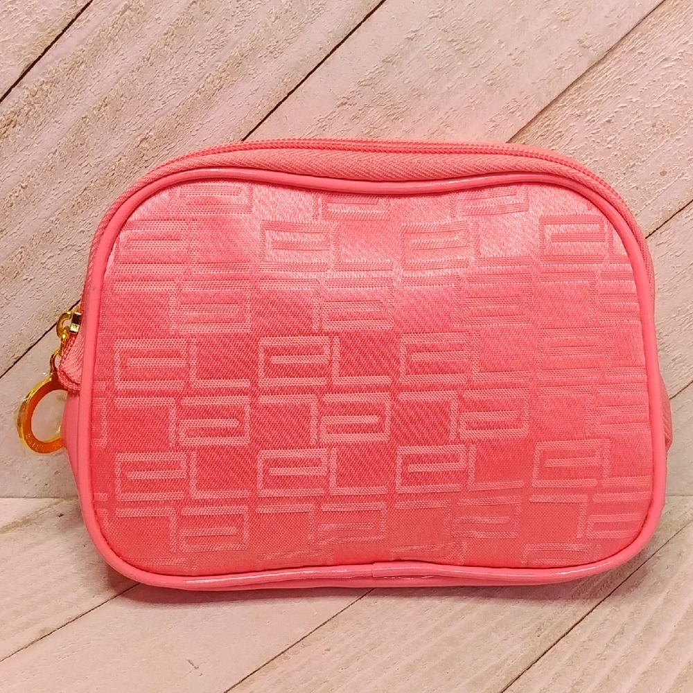 NEW Estee Lauder Small Pink Satin Printed Makeup Bag
